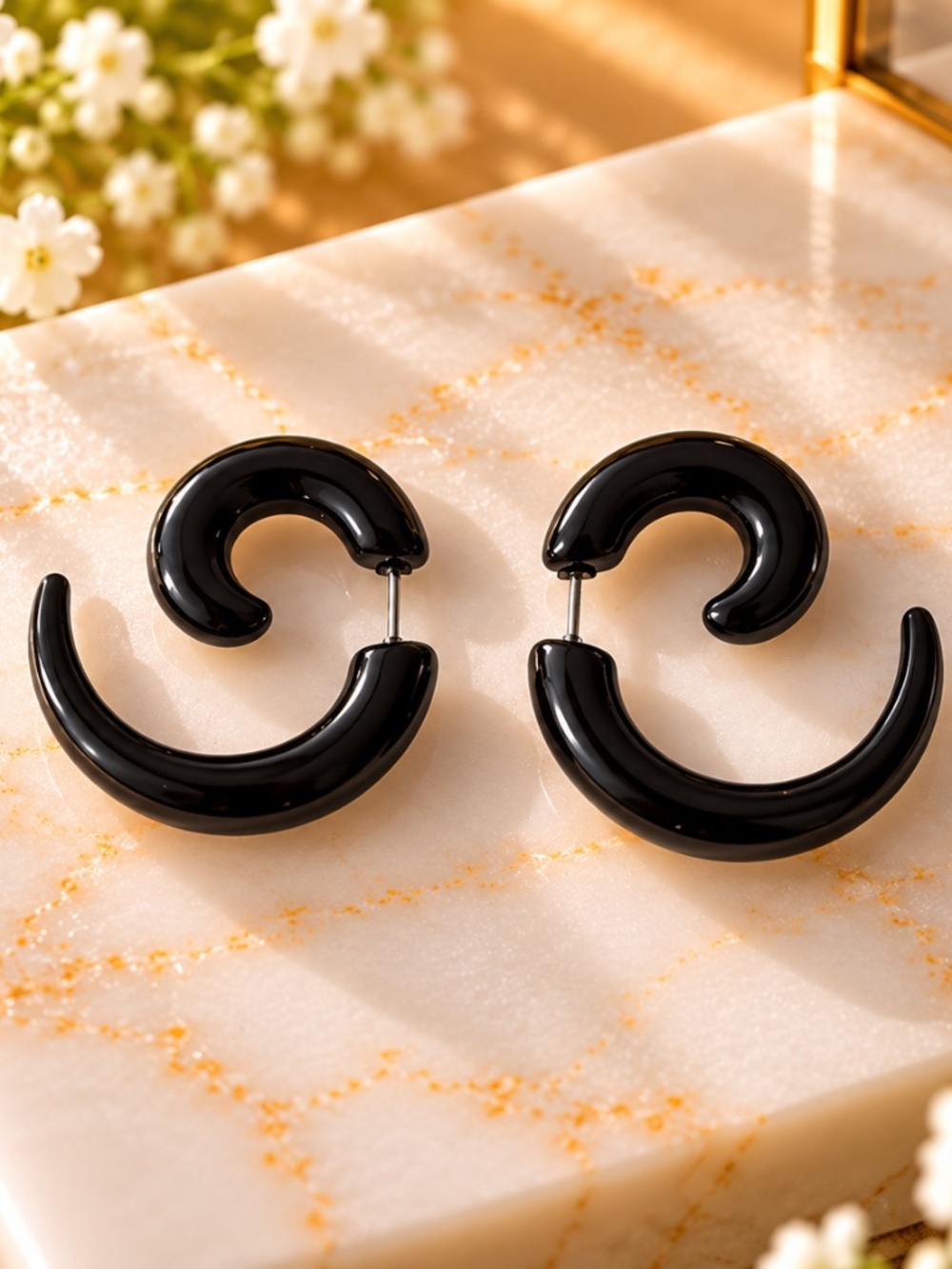 Black Stainless Steel Hoop Earrings